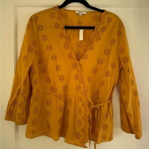 Madewell Mustard Eyelet Wrap Blouse